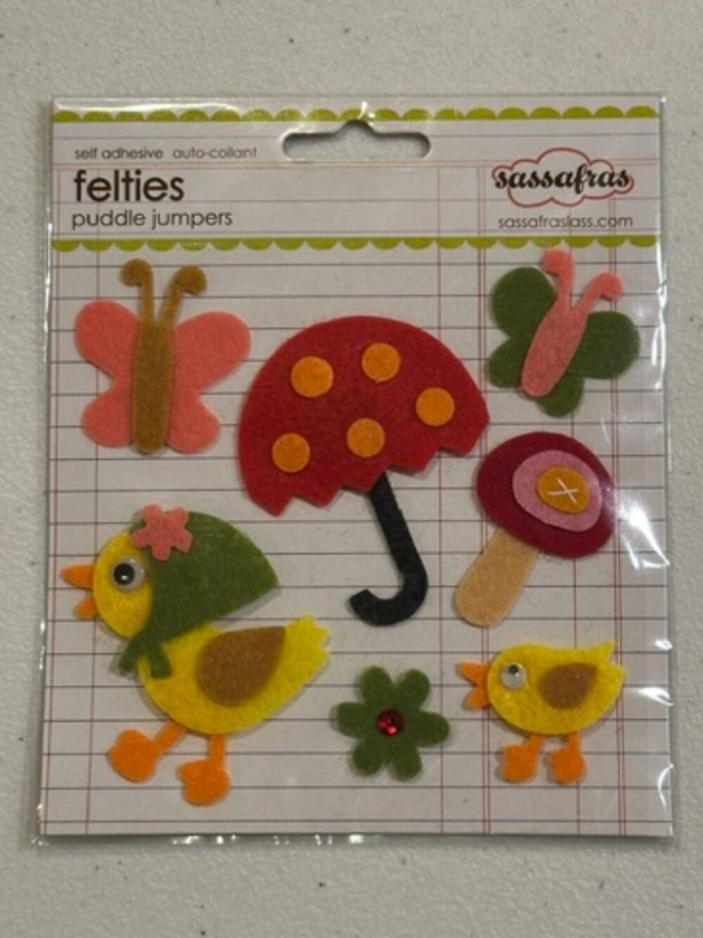 NEW Sassafras Felties Self-Adhesive Felt Stickers "Puddle Jumpers"-7 pieces